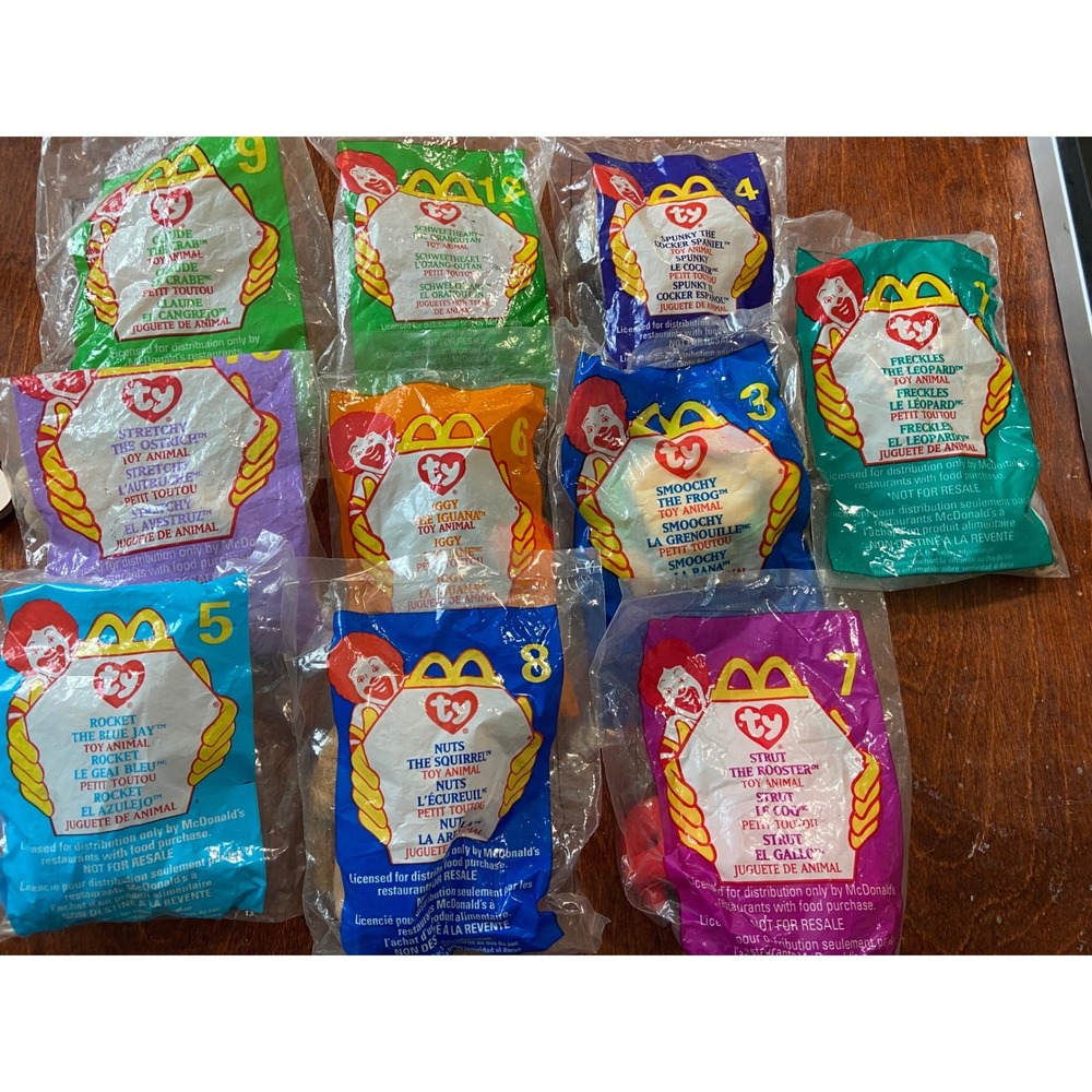 1999 McDonald's Ty Teenie Beanie Babies Sealed Lot of 10 Claude Iggy Freckles
